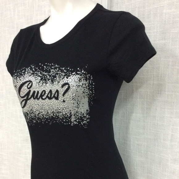 Guess Black Tee Embellished With Silver Sparkle - Picture 5 of 8